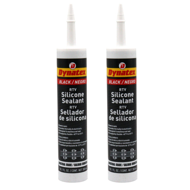 Dynatex Industrial Grade Black Silicone Sealant 10.1 oz Caulk Tube - Tough Flexible Cure, Watertight Seal, Up to 500°F, Made in the USA (2-Pack)