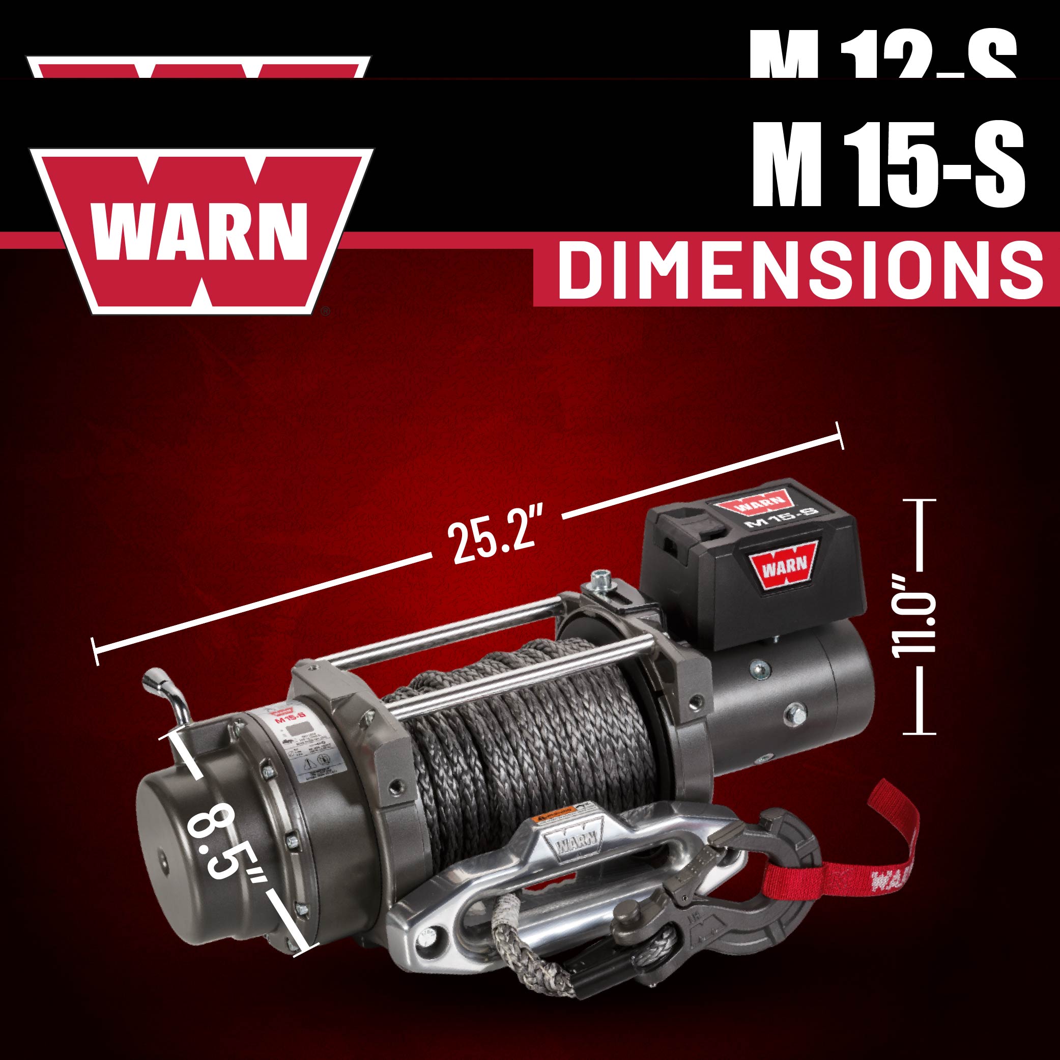 WARN 97720 M12-S Electric 12V Heavyweight Winch with Spydura Synthetic Cable Rope: 3/8" Diameter x 100' Length, 6 Ton (12,000 lb) Pulling Capacity