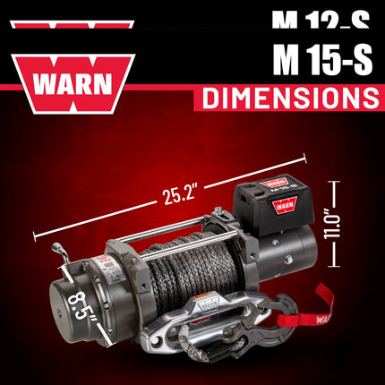 WARN 97720 M12-S Electric 12V Heavyweight Winch with Spydura Synthetic Cable Rope: 3/8" Diameter x 100' Length, 6 Ton (12,000 lb) Pulling Capacity