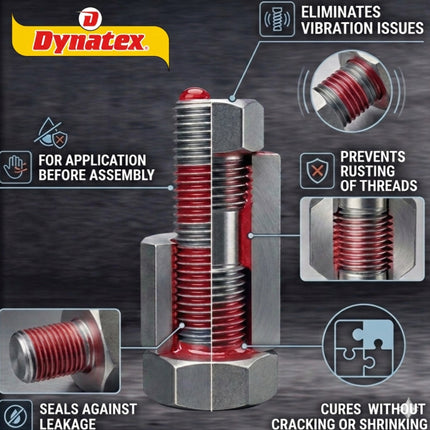Dynatex Red High Strength Threadlocker 1.70 oz Bottle - Permanent Lock, Anaerobic, Large Fasteners, Vibration & Solvent Resistant (6-Pack)