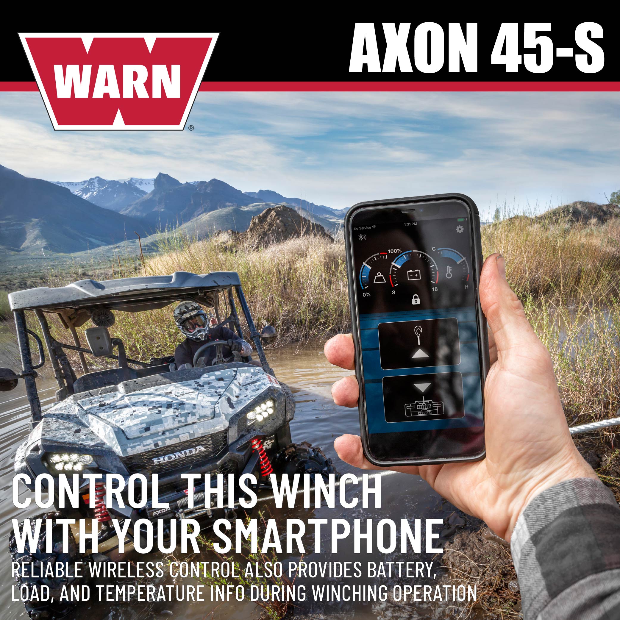 WARN AXON 45-S Powersport Winch – 4,500 lb Pulling Capacity, Synthetic Rope, Advanced Sealed Motor, IP68 Waterproof, All-Metal Gear Train for ATV/UTV Recovery, Trail Riding & Utility Work