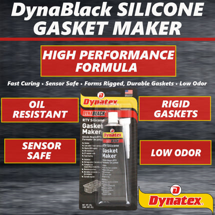 Dynatex DynaBlack RTV Silicone Gasket Maker 85g Tube - 500 Degrees F High Temperature, Sensor Safe, Low Odor, and Non-Corrosive Silicone Sealing Compound Made in the USA (2-Pack)