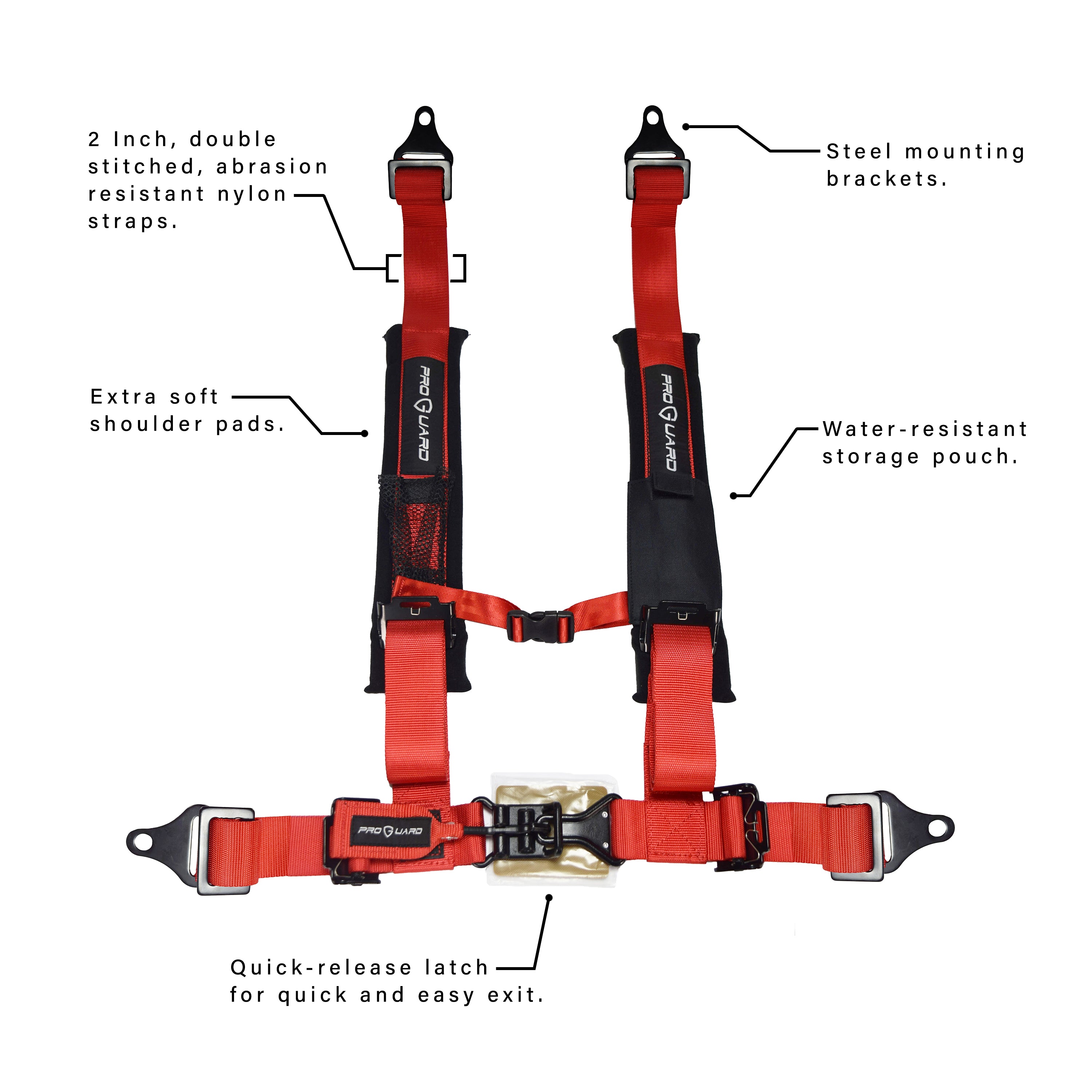 PROGUARD-Red-4-Point-Universal-UTV-Off-Road-Harness-2-Straps-w-Bypass-Clip-image-3